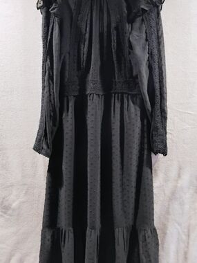 Topshop Black Maxi Dress with Swiss Dot and Lace Details